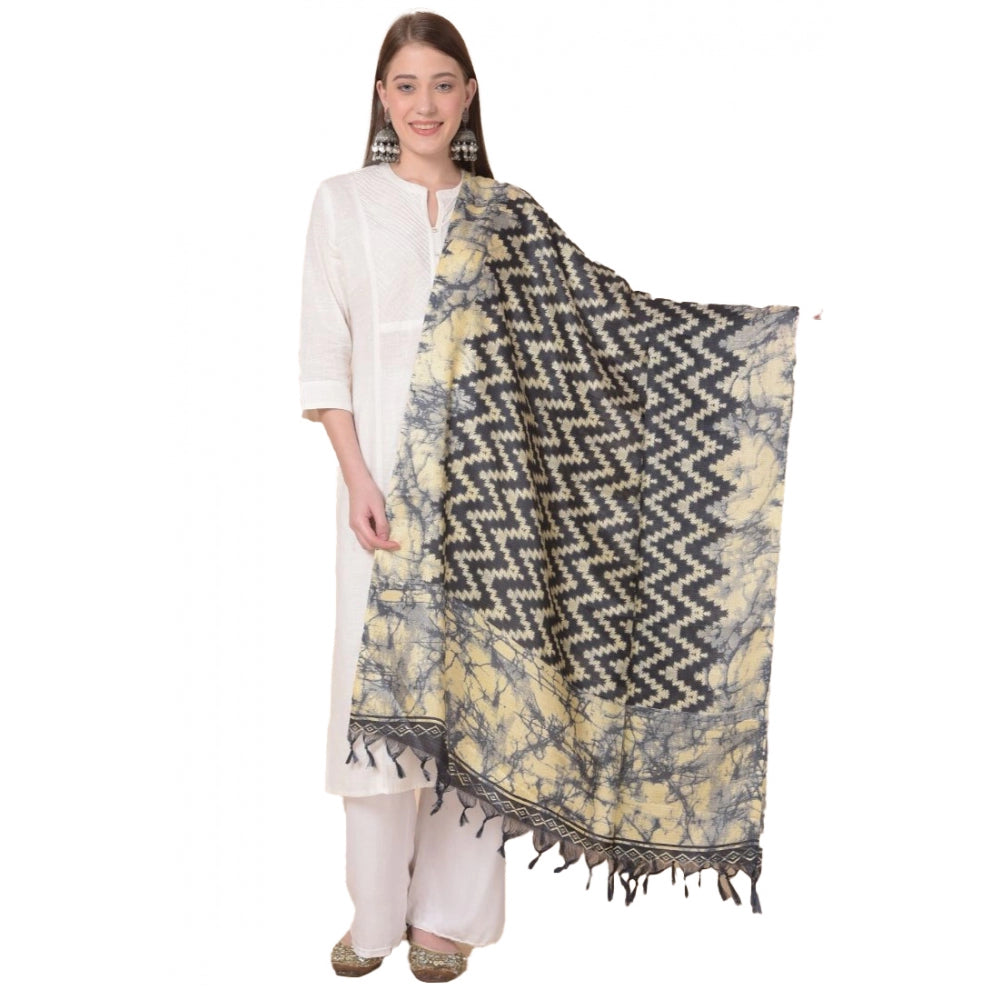 Amfyn Women's Art Silk Printed Dupatta (Black, Length: 2.25 to 2.50 Mtr)