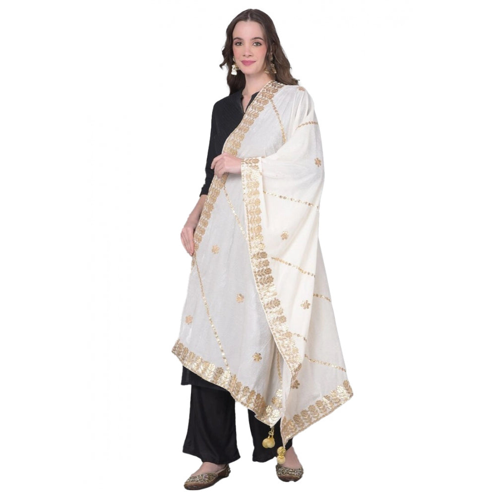 Amfyn Women's Velvet Gotta Patti Dupatta (White, Length: 2.25 to 2.50 Mtr)