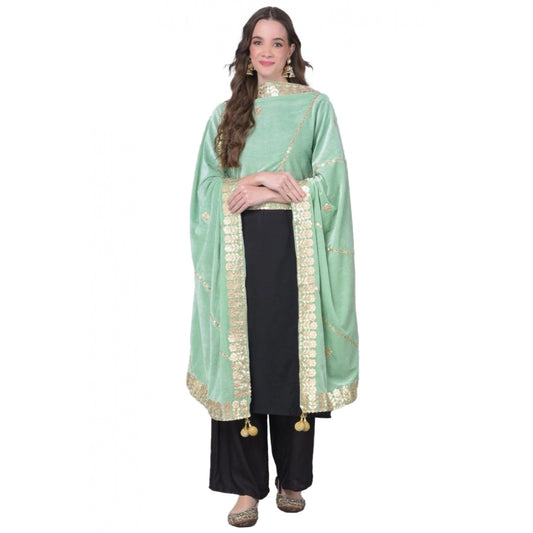 Amfyn Women's Velvet Gotta Patti Dupatta (Sea Green, Length: 2.25 to 2.50 Mtr)