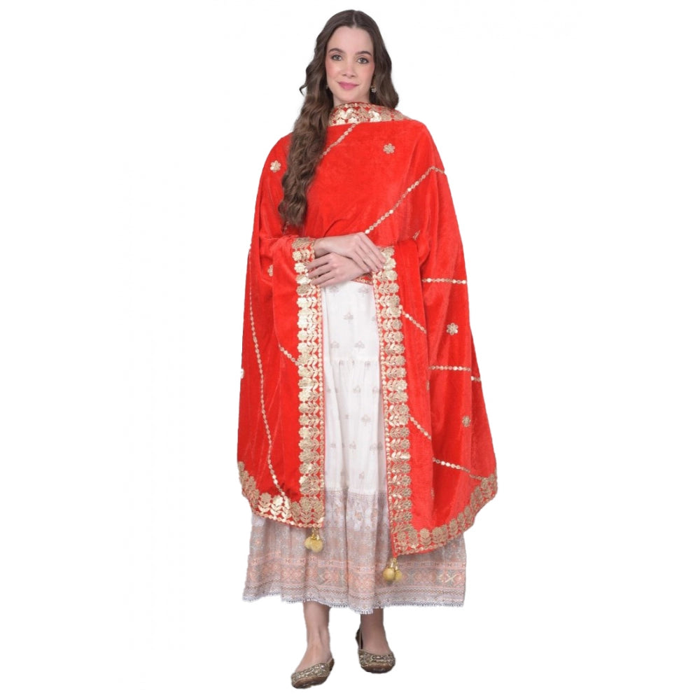 Amfyn Women's Velvet Gotta Patti Dupatta (Red, Length: 2.25 to 2.50 Mtr)