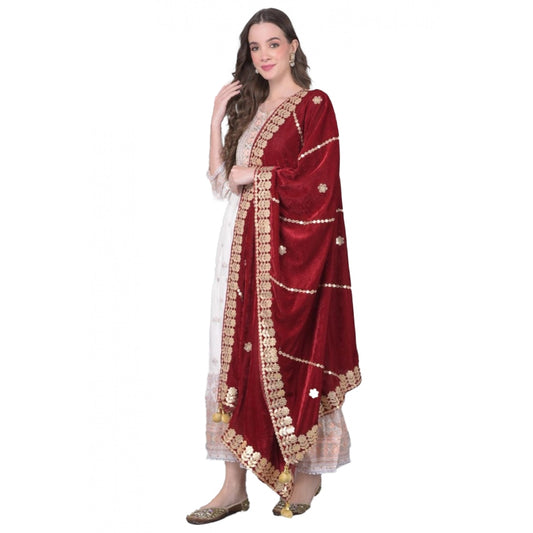 Amfyn Women's Velvet Gotta Patti Dupatta (Maroon, Length: 2.25 to 2.50 Mtr)