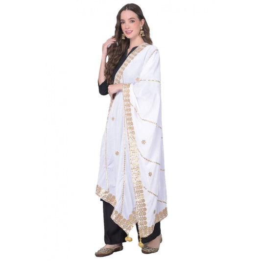 Amfyn Women's Velvet Gotta Patti Dupatta (Off White, Length: 2.25 to 2.50 Mtr)