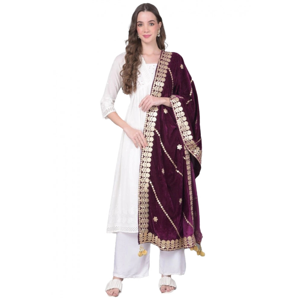 Amfyn Women's Velvet Gotta Patti Dupatta (Wine, Length: 2.25 to 2.50 Mtr)