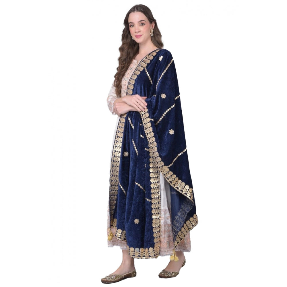 Amfyn Women's Velvet Gotta Patti Dupatta (Navy, Length: 2.25 to 2.50 Mtr)