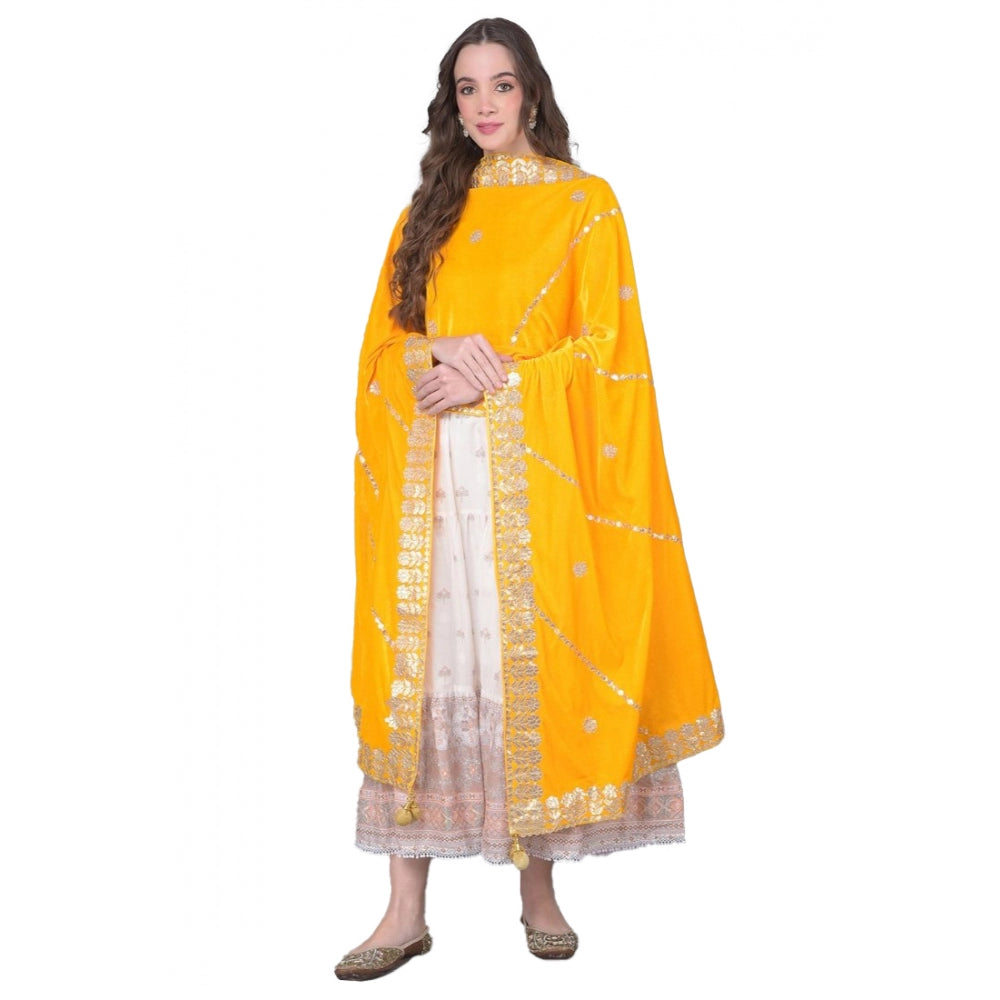 Amfyn Women's Velvet Gotta Patti Dupatta (Yellow, Length: 2.25 to 2.50 Mtr)