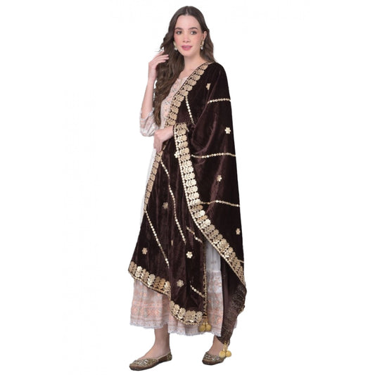 Amfyn Women's Velvet Gotta Patti Dupatta (Brown, Length: 2.25 to 2.50 Mtr)