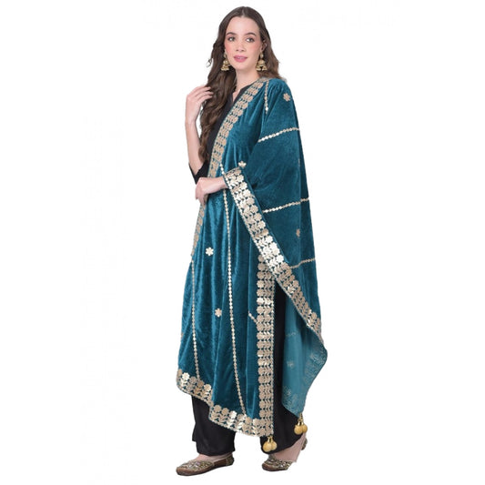 Amfyn Women's Velvet Gotta Patti Dupatta (Teal, Length: 2.25 to 2.50 Mtr)