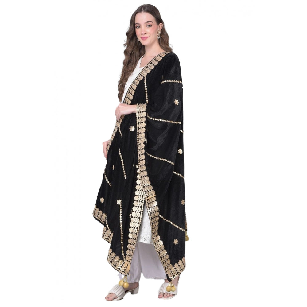 Amfyn Women's Velvet Gotta Patti Dupatta (Black, Length: 2.25 to 2.50 Mtr)