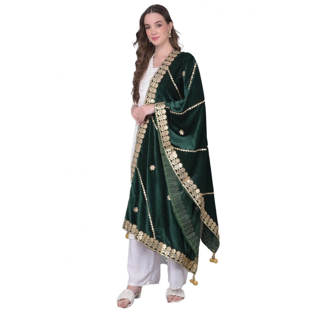 Amfyn Women's Velvet Gotta Patti Dupatta (Green, Length: 2.25 to 2.50 Mtr)