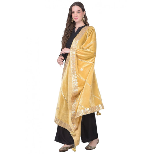 Amfyn Women's Velvet Gotta Patti Dupatta (Gold, Length: 2.25 to 2.50 Mtr)