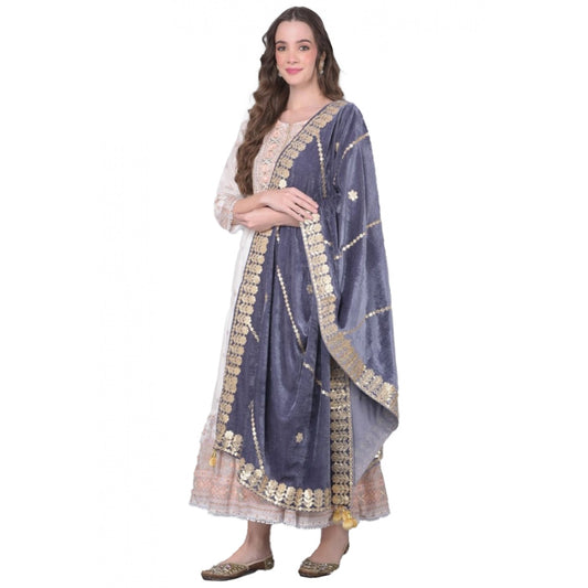 Amfyn Women's Velvet Gotta Patti Dupatta (Grey, Length: 2.25 to 2.50 Mtr)