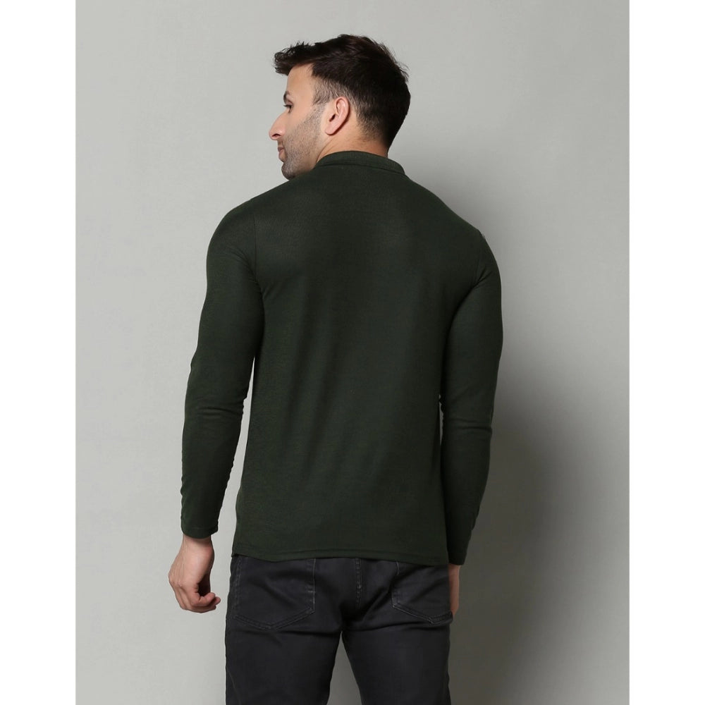 Amfyn Men's Casual Full Sleeve Solid Cotton Blended Polo Neck T-shirt (B.Green)