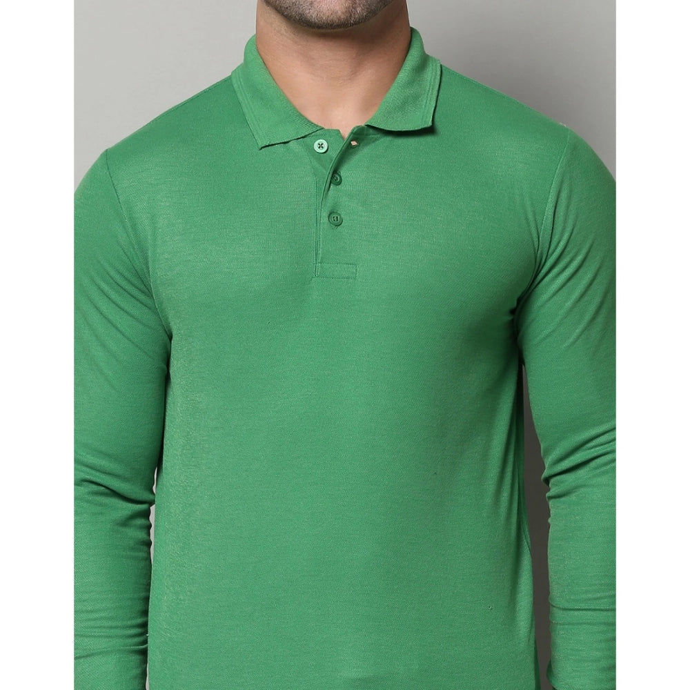 Amfyn Men's Casual Full Sleeve Solid Cotton Blended Polo Neck T-shirt (P.Green)