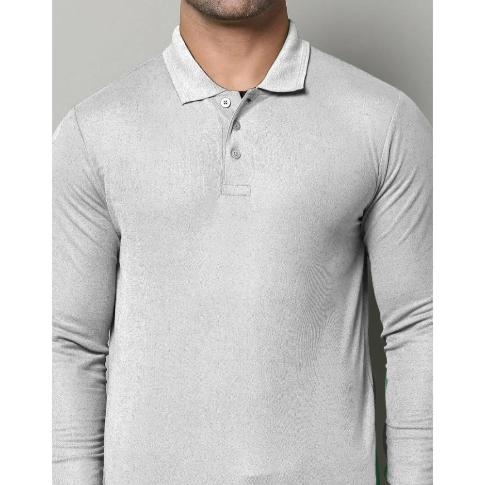 Amfyn Men's Casual Full Sleeve Solid Cotton Blended Polo Neck T-shirt (L.Grey)