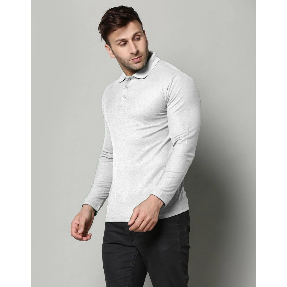 Amfyn Men's Casual Full Sleeve Solid Cotton Blended Polo Neck T-shirt (L.Grey)