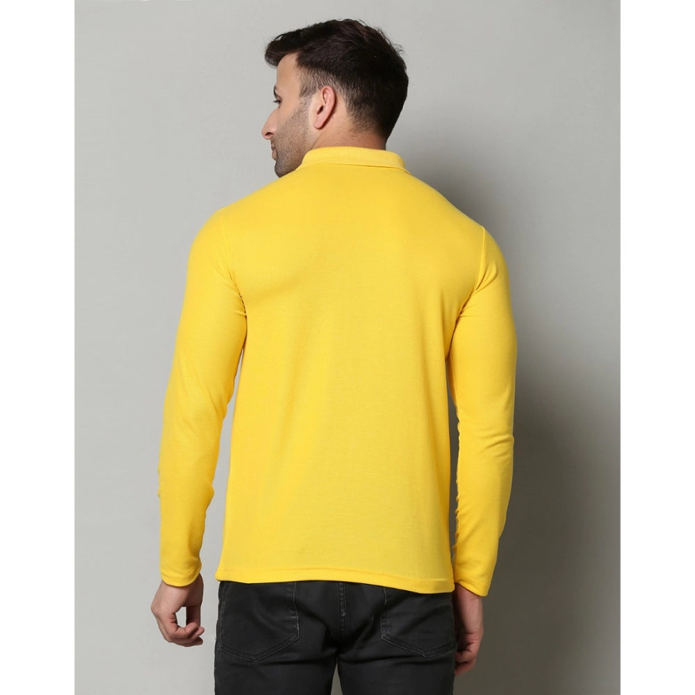 Amfyn Men's Casual Full Sleeve Solid Cotton Blended Polo Neck T-shirt (Yellow)