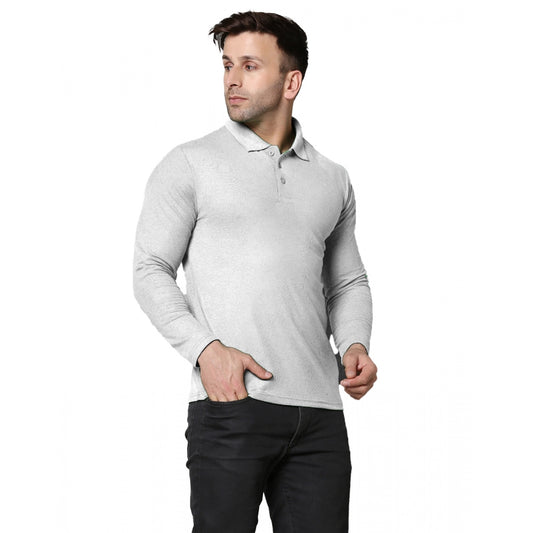 Amfyn Men's Casual Full Sleeve Solid Cotton Blended Polo Neck T-shirt (L.Grey)