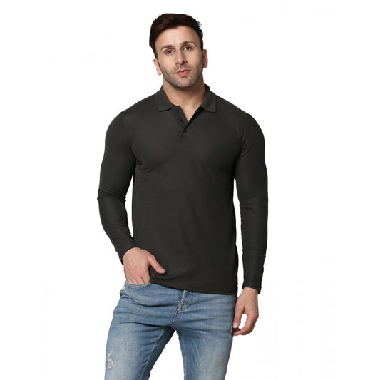 Amfyn Men's Casual Full Sleeve Solid Cotton Blended Polo Neck T-shirt (D.Grey)