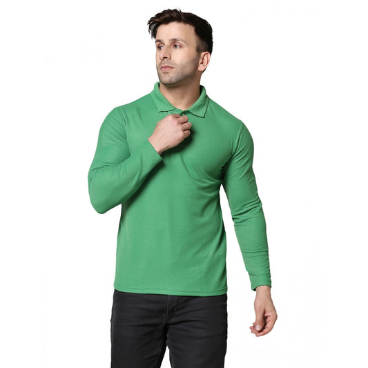 Amfyn Men's Casual Full Sleeve Solid Cotton Blended Polo Neck T-shirt (P.Green)