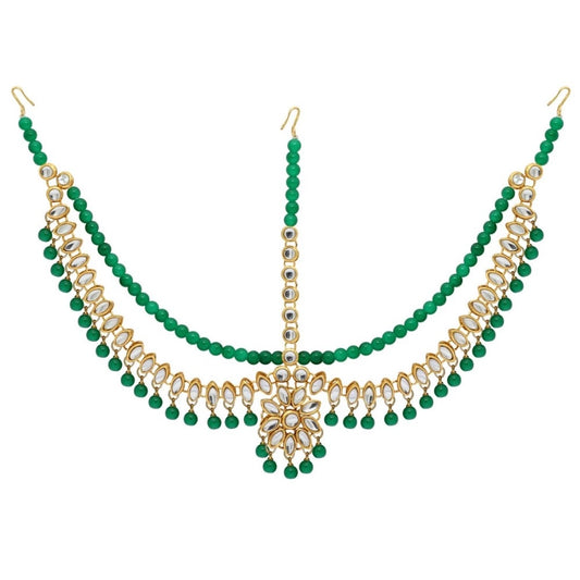 Fashion Women's Green Color Imitation Pearl &amp; Kundan Work Matha Patti