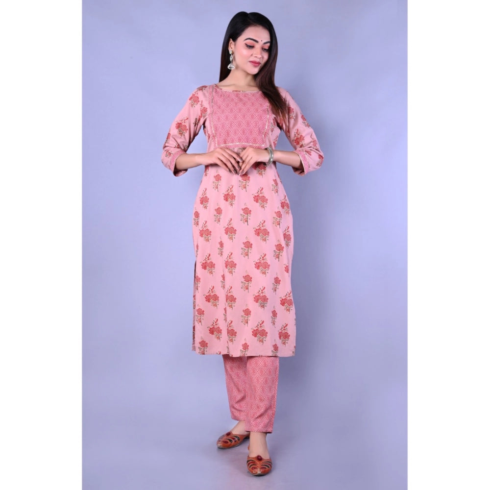 Amfyn Women's Casual 3/4 Sleeve Printed Rayon Kurti With Pant Set (Pink)