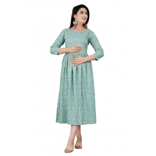 Amfyn Women's Casual 3/4 Sleeve Printed Viscose Maternity Feeding Kurti (Green)