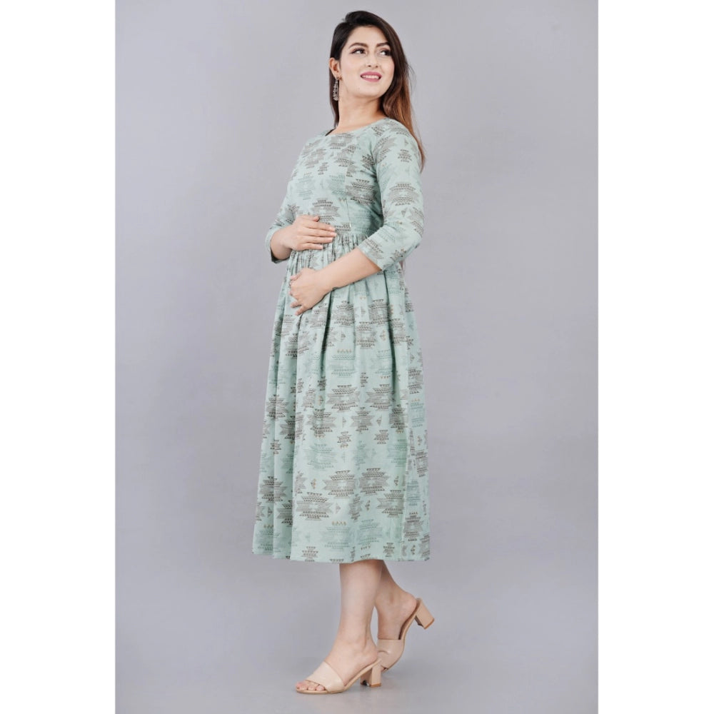 Amfyn Women's Casual 3/4 Sleeve Printed Viscose Maternity Feeding Kurti (Light Green)