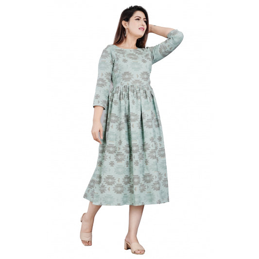 Amfyn Women's Casual 3/4 Sleeve Printed Viscose Maternity Feeding Kurti (Light Green)