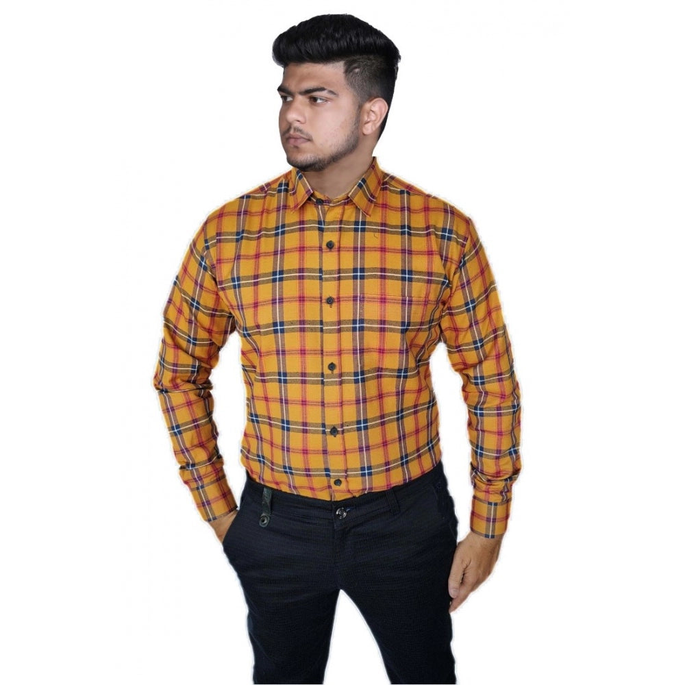 Amfyn Men's Cotton Lycra Full Sleeve Checked Casual Shirt (Orange)