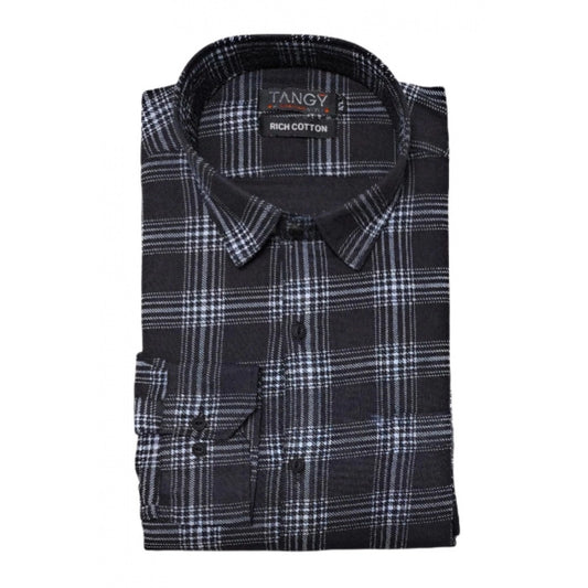 Amfyn Men's Cotton Lycra Full Sleeve Checked Casual Shirt (Black)