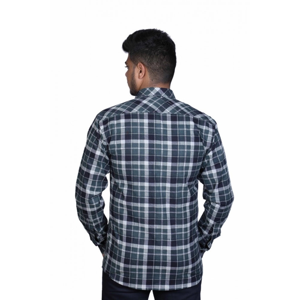 Amfyn Men's Cotton Lycra Full Sleeve Checked Casual Shirt (Dark Green)