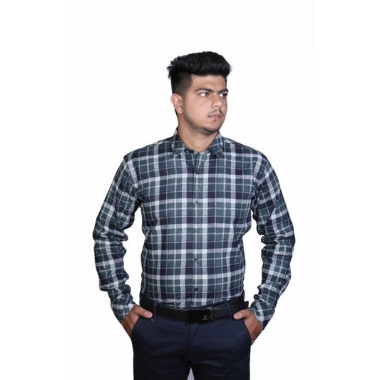 Amfyn Men's Cotton Lycra Full Sleeve Checked Casual Shirt (Dark Green)