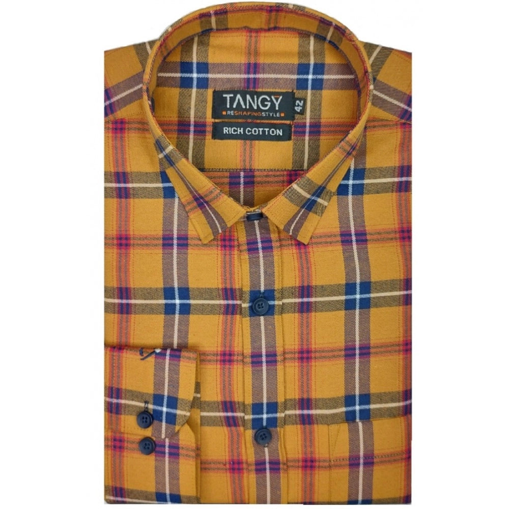 Amfyn Men's Cotton Lycra Full Sleeve Checked Casual Shirt (Orange)