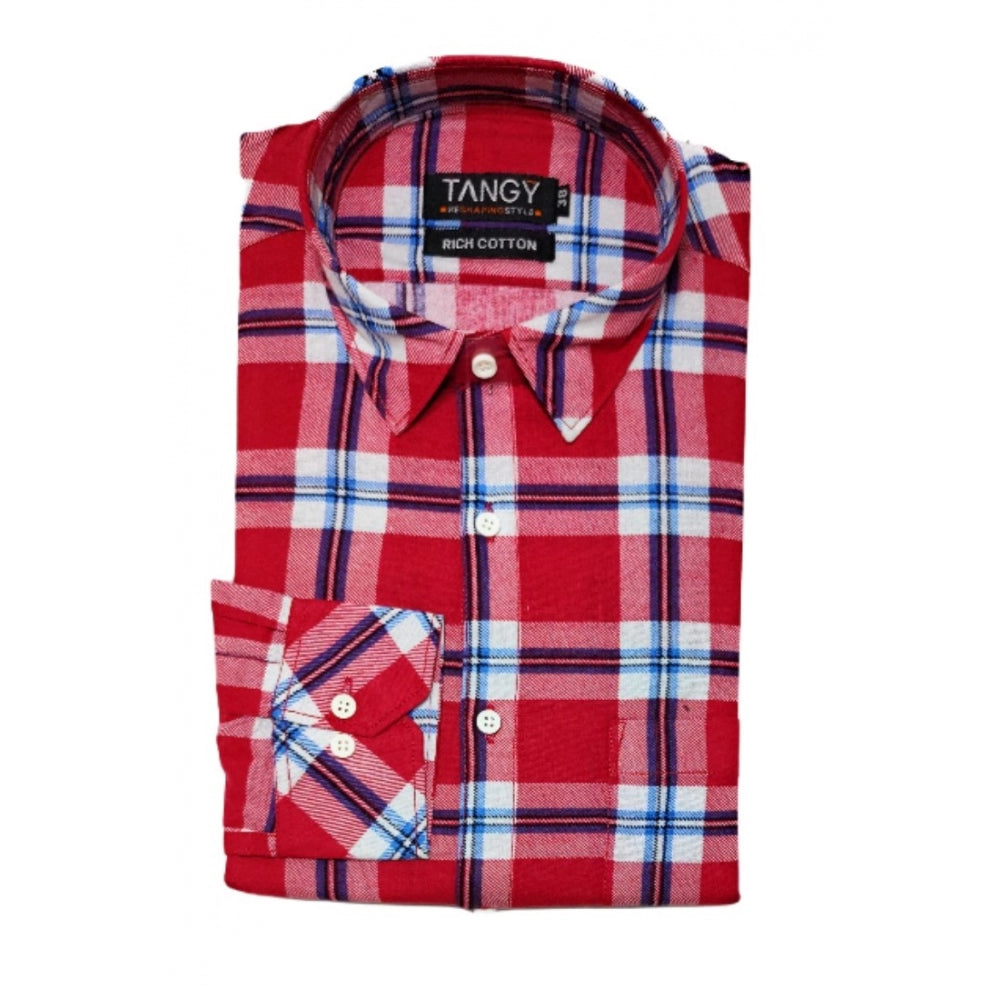 Amfyn Men's Cotton Lycra Full Sleeve Checked Casual Shirt (Red White)