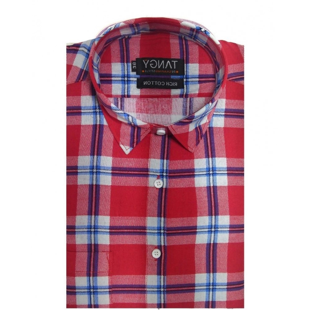 Amfyn Men's Cotton Lycra Full Sleeve Checked Casual Shirt (Red White)