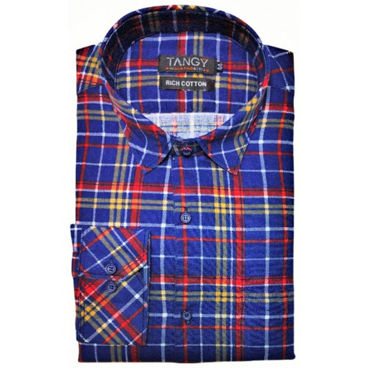 Amfyn Men's Cotton Lycra Full Sleeve Checked Casual Shirt (Blue Red)