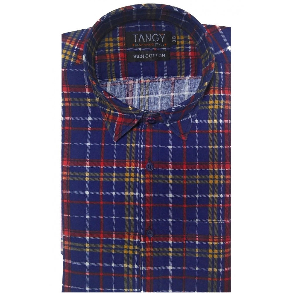 Amfyn Men's Cotton Lycra Full Sleeve Checked Casual Shirt (Blue Red)