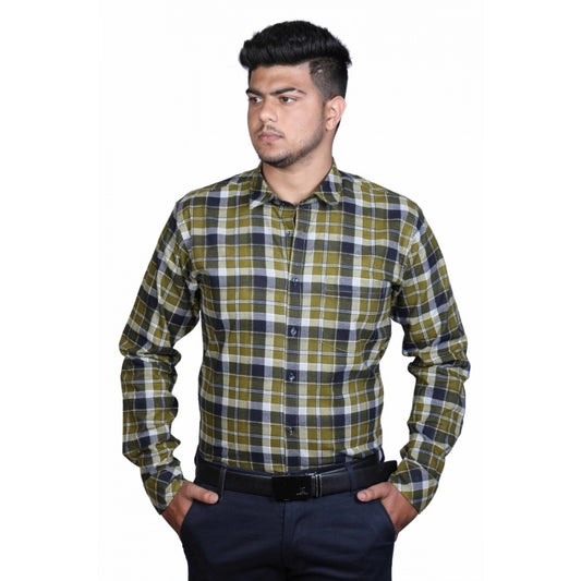 Amfyn Men's Cotton Lycra Full Sleeve Checked Casual Shirt (Green)