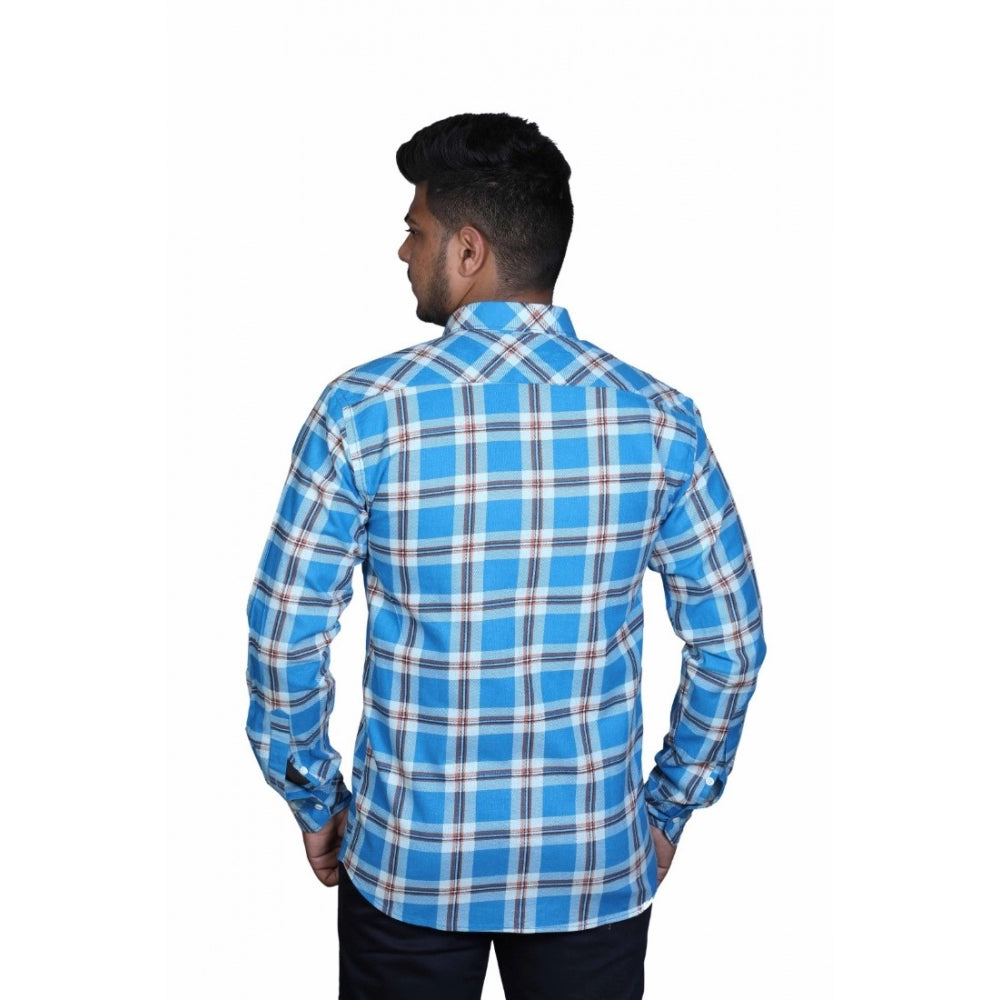 Amfyn Men's Cotton Lycra Full Sleeve Checked Casual Shirt (Blue White)