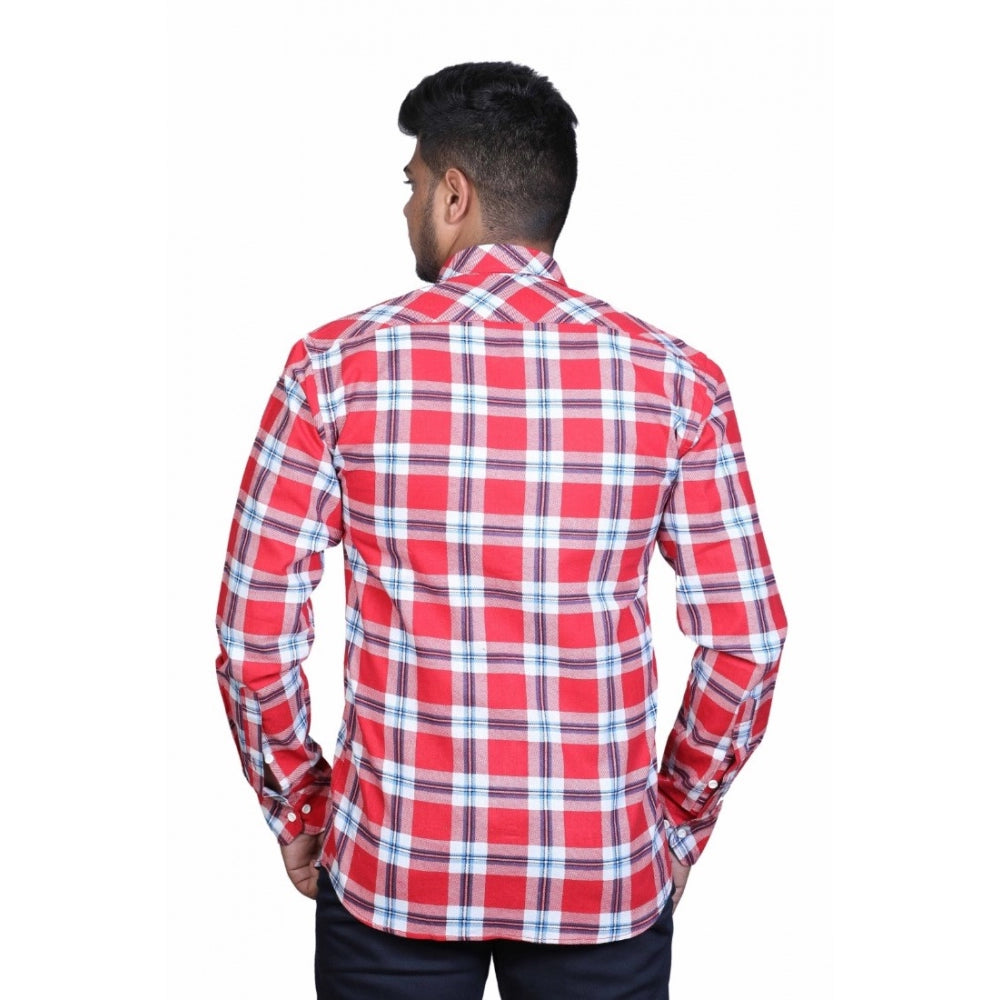 Amfyn Men's Cotton Lycra Full Sleeve Checked Casual Shirt (Red White)