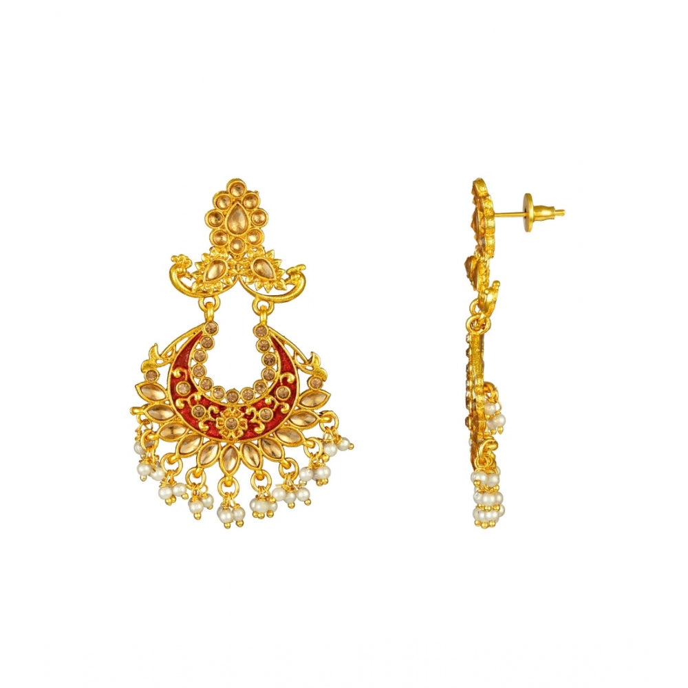 Fashion Women's Rose Gold Plated Alloy Kundan Earrings &amp; Mangtikka (Maroon)