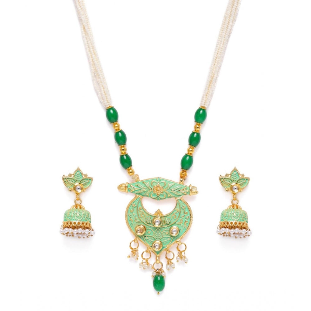 Fashion Women's Rose Gold Plated Alloy Necklace &amp; Earings Set (Green)