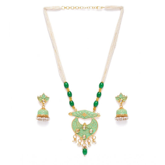 Fashion Women's Rose Gold Plated Alloy Necklace &amp; Earings Set (Green)