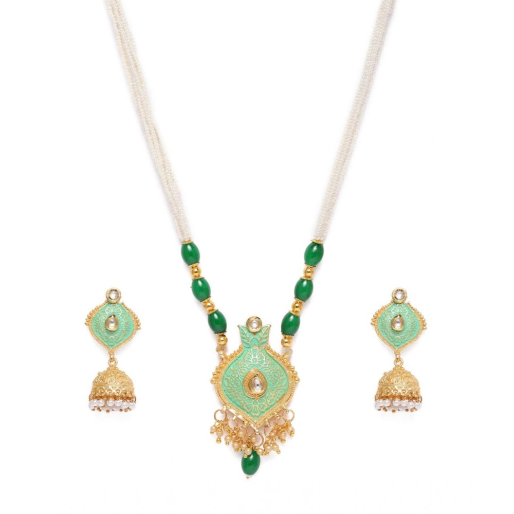 Fashion Women's Rose Gold Plated Alloy Necklace &amp; Earings Set (Green)