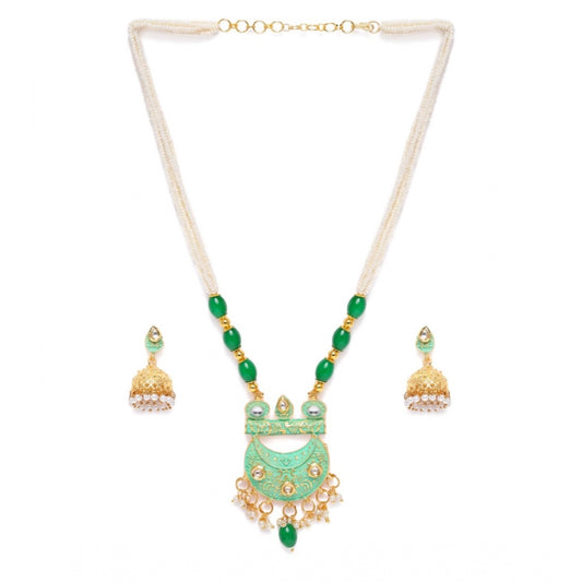 Fashion Women's Rose Gold Plated Alloy Necklace &amp; Earings Set (Green)