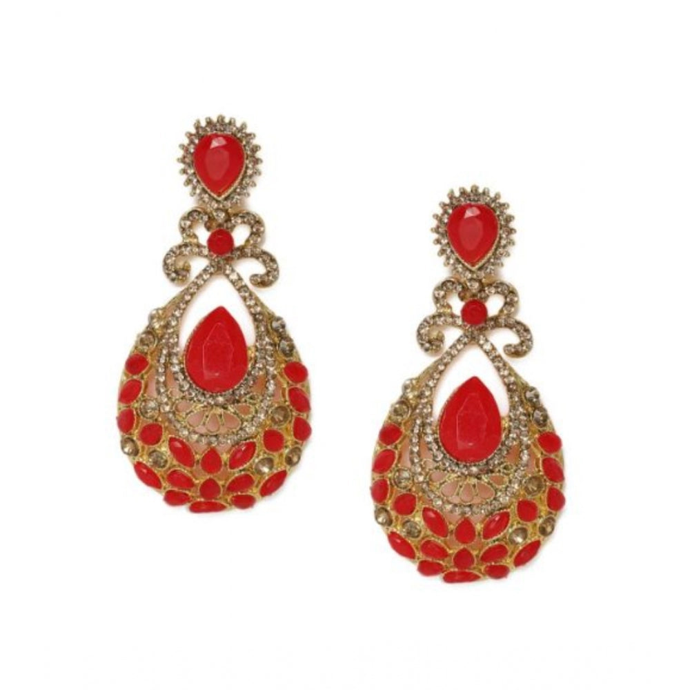 Fashion Women's Rose Gold Plated Alloy Earrings (Gold &amp; Red)