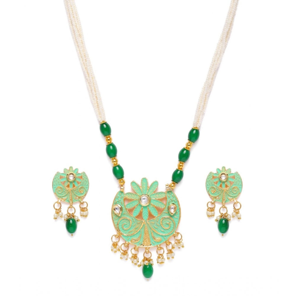 Fashion Women's Rose Gold Plated Alloy Necklace &amp; Earings Set (Green)