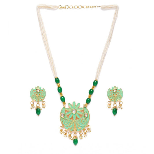 Fashion Women's Rose Gold Plated Alloy Necklace &amp; Earings Set (Green)