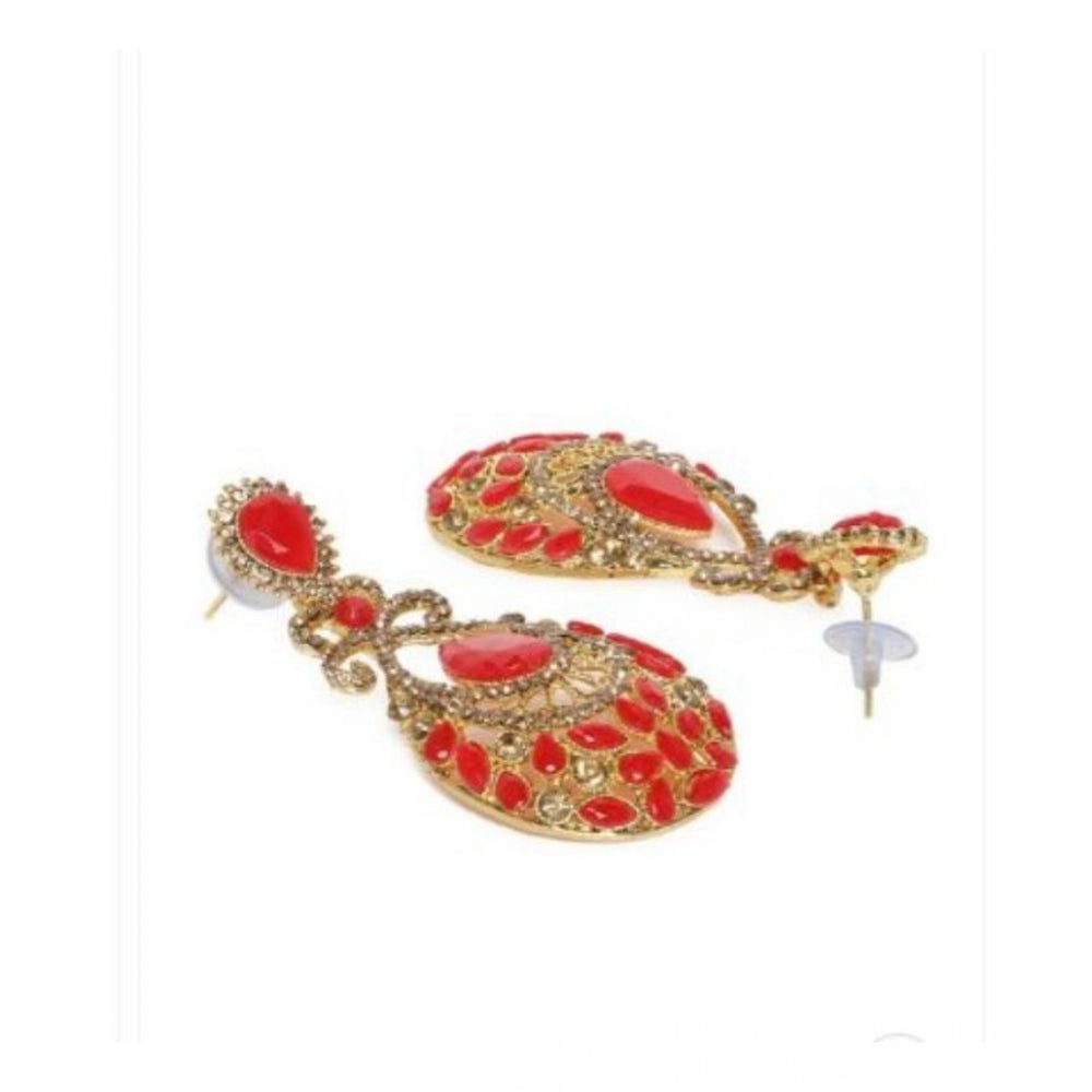 Fashion Women's Rose Gold Plated Alloy Earrings (Gold &amp; Red)