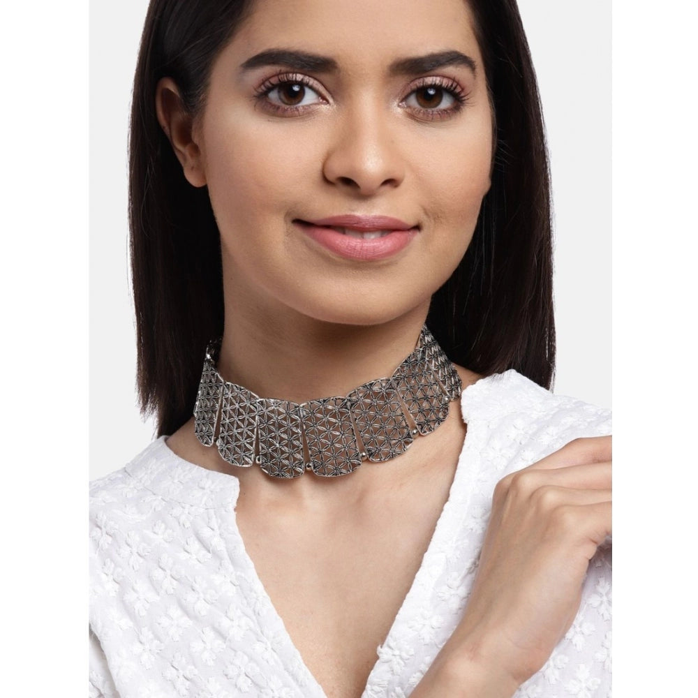 Fashion Women's Rose Gold Plated Alloy Choker (Silver)